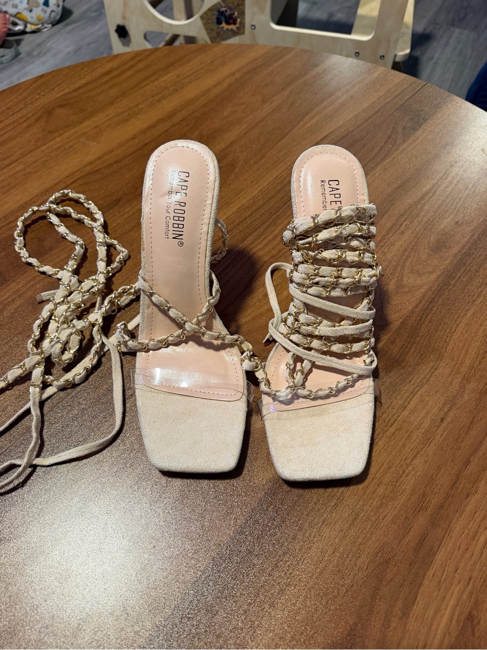 Cape Robbin Blush Beige Braided Lace-Up Square Toe Heels